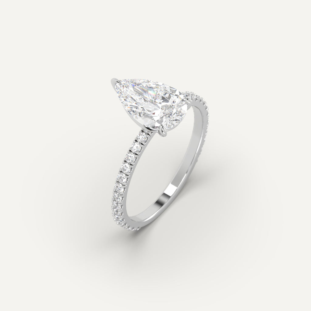 3 Carat Engagement Ring Pear Cut Diamond In 14K White Gold