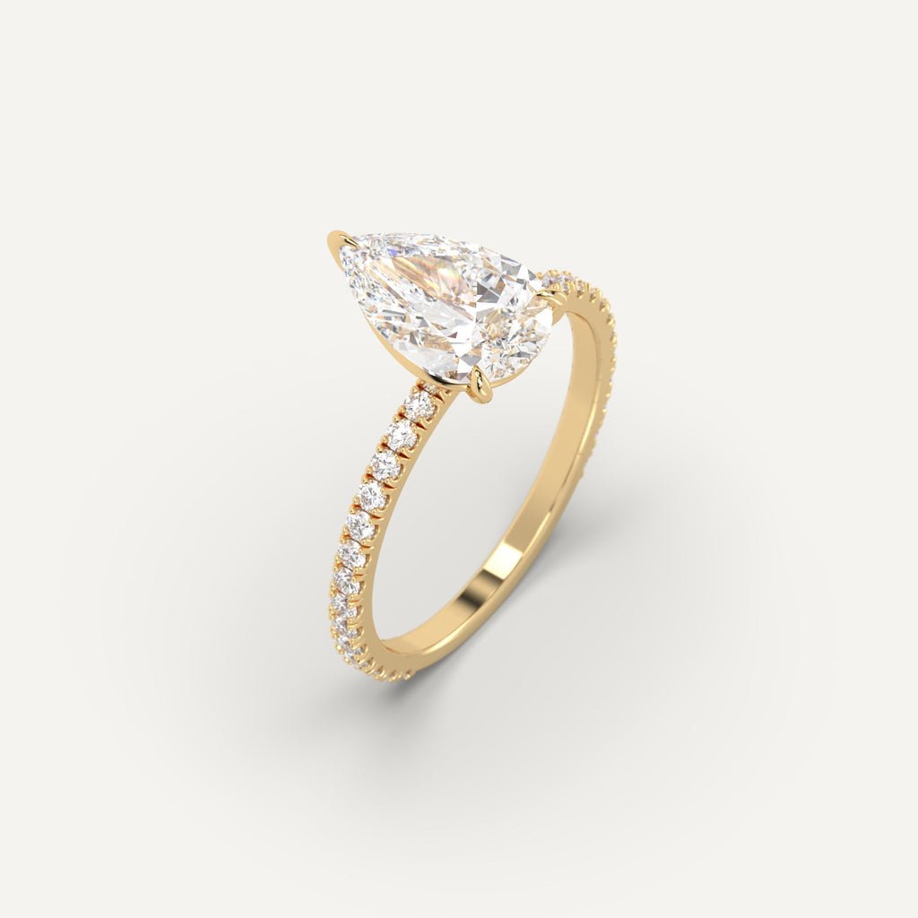 3 Carat Engagement Ring Pear Cut Diamond In 14K Yellow Gold