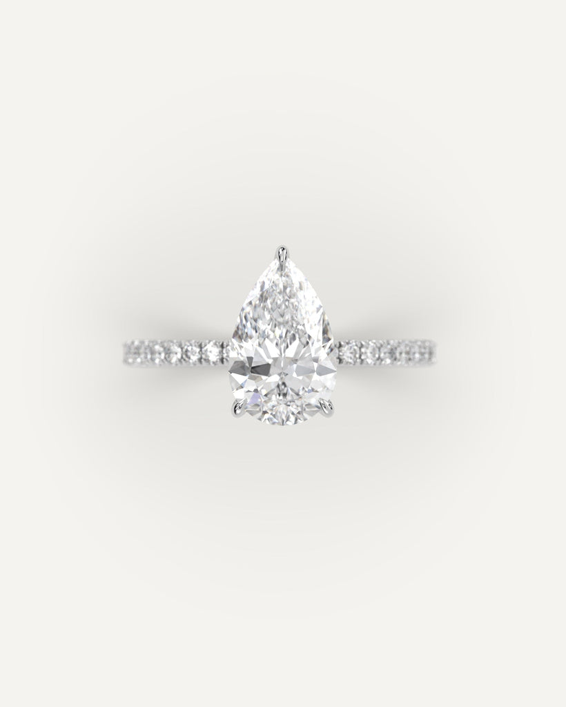 Pave Pear Cut Engagement Ring 3 Carat Diamond