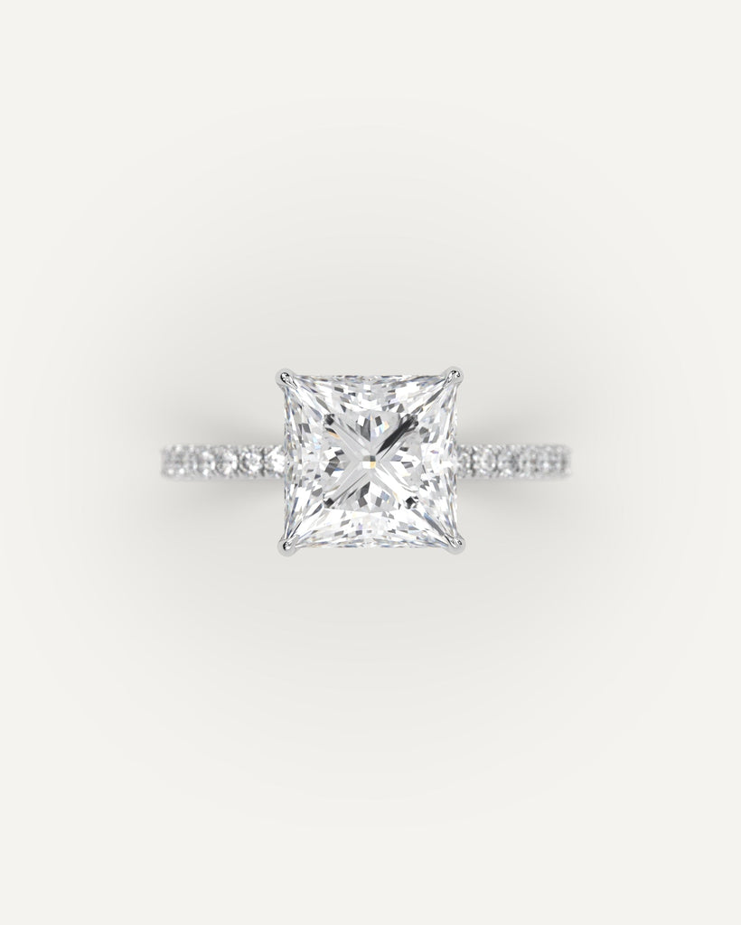 Pave Princess Cut Engagement Ring 3 Carat Diamond