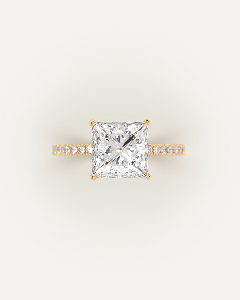 Pave Princess Cut Engagement Ring 3 Carat Diamond