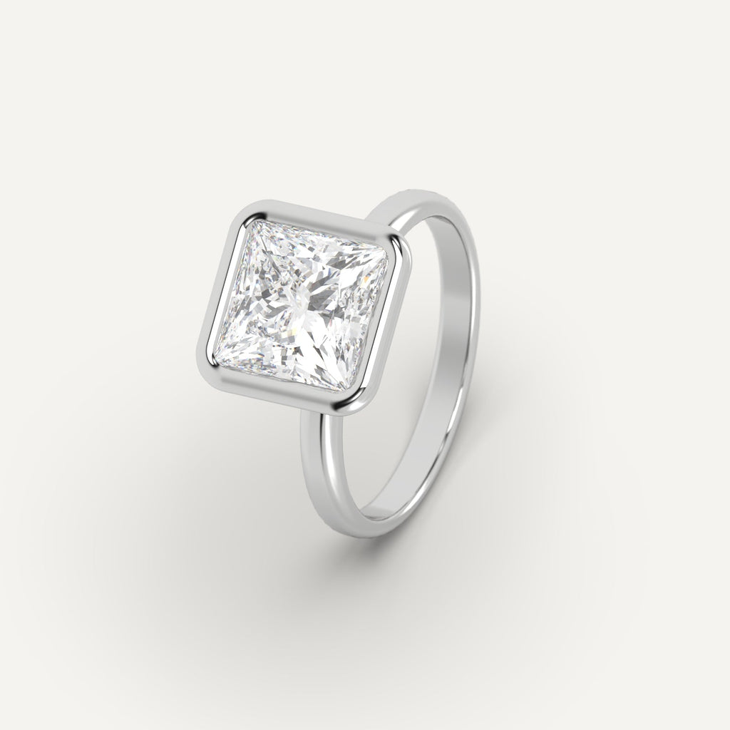 White Gold 3 Carat Engagement Ring Princess Cut Diamond