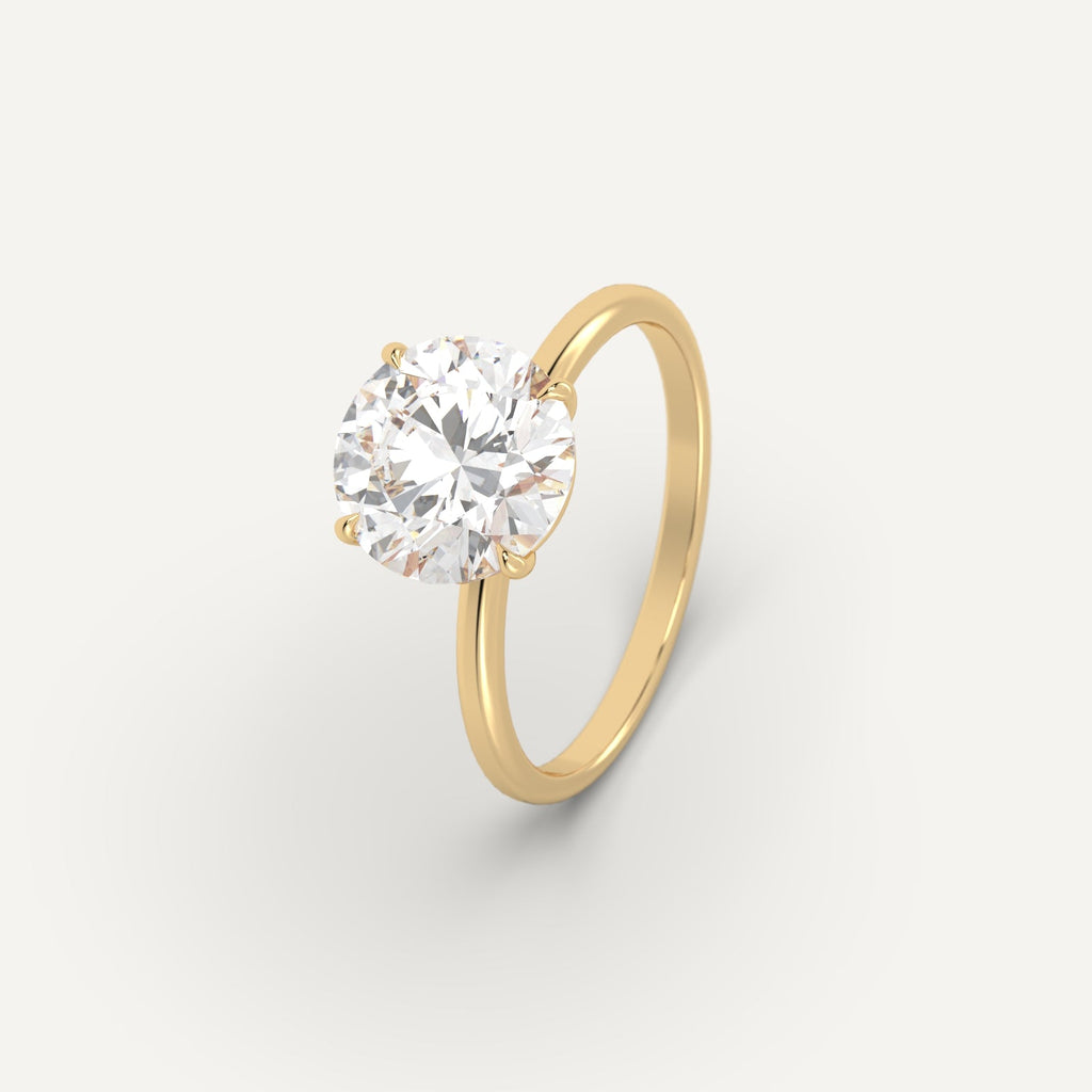 Yellow Gold 3 Carat Engagement Ring Round Cut Diamond