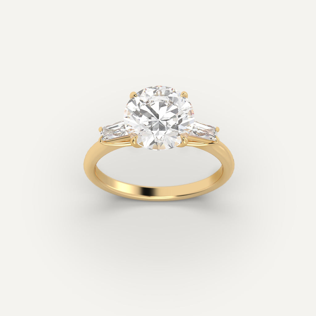 Yellow Gold 3 Carat Engagement Ring On Woman's Hand
