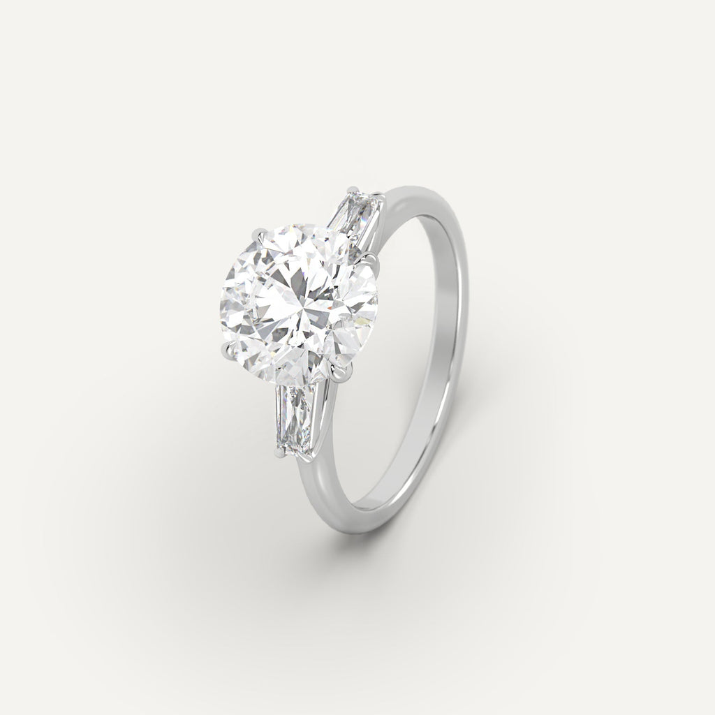 Platinum 3 Carat Engagement Ring Round Cut Diamond