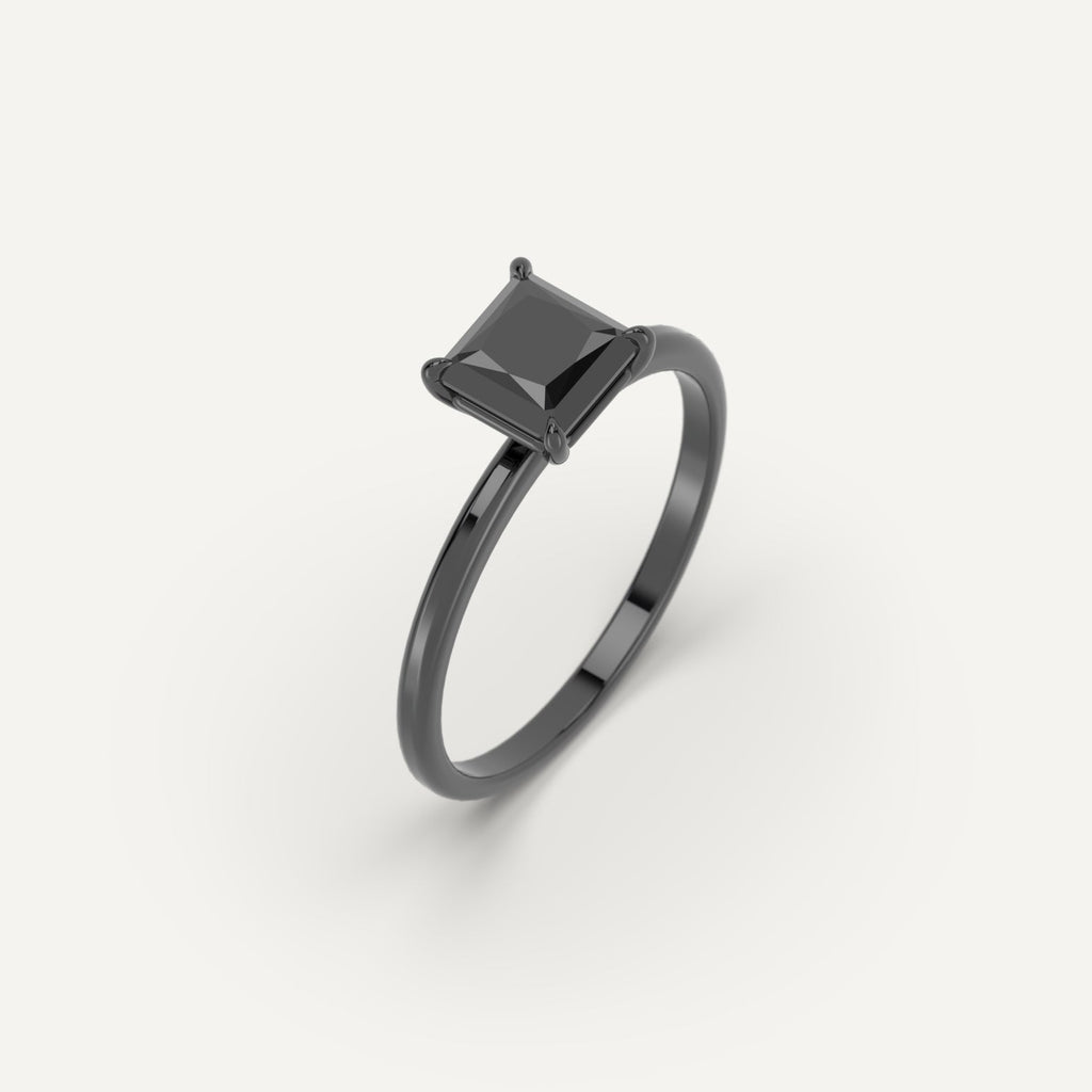 3D Printed 1 carat Princess Cut Engagement Ring in White Gold Model Sample