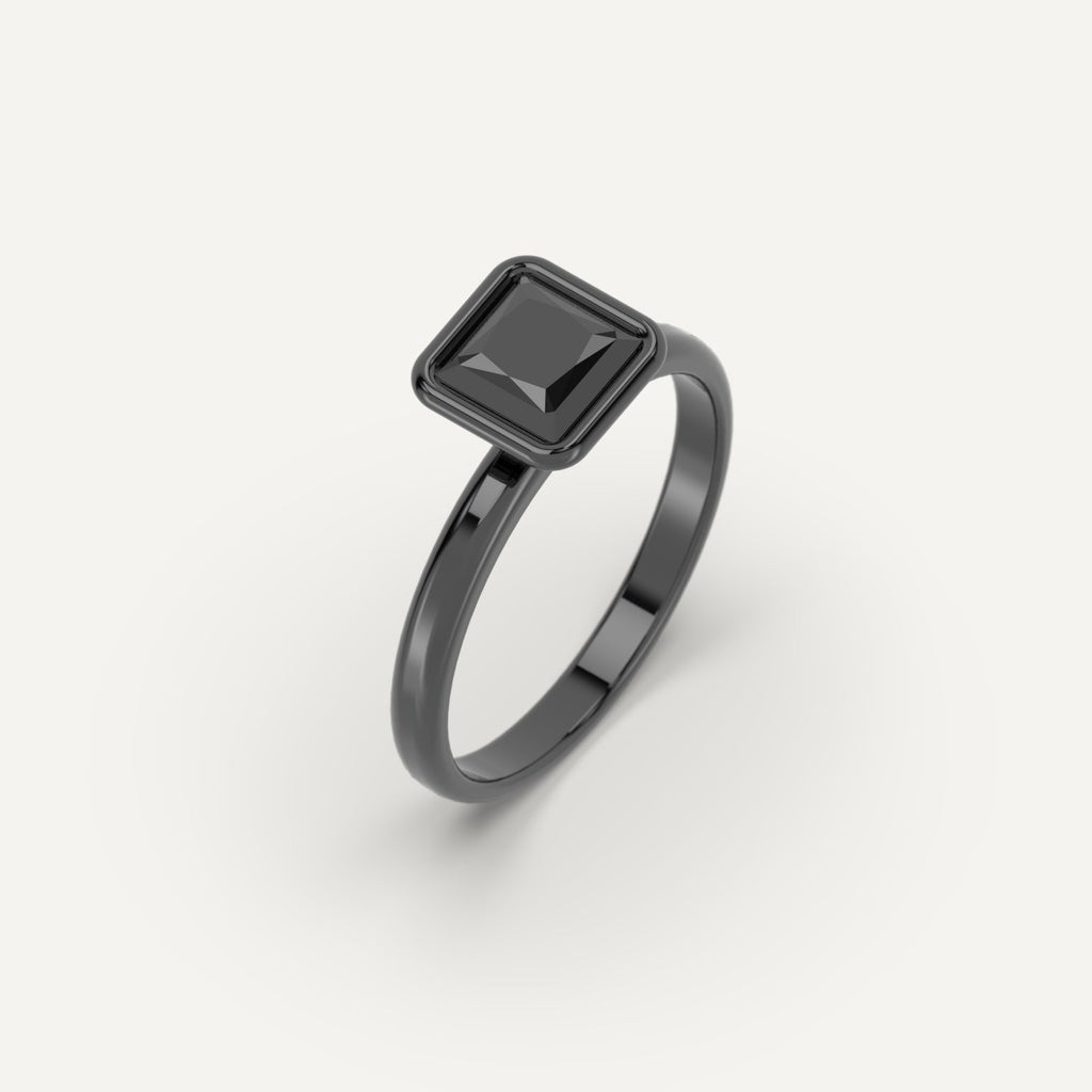 3D Printed 1 carat Princess Cut Engagement Ring in White Gold Model Sample