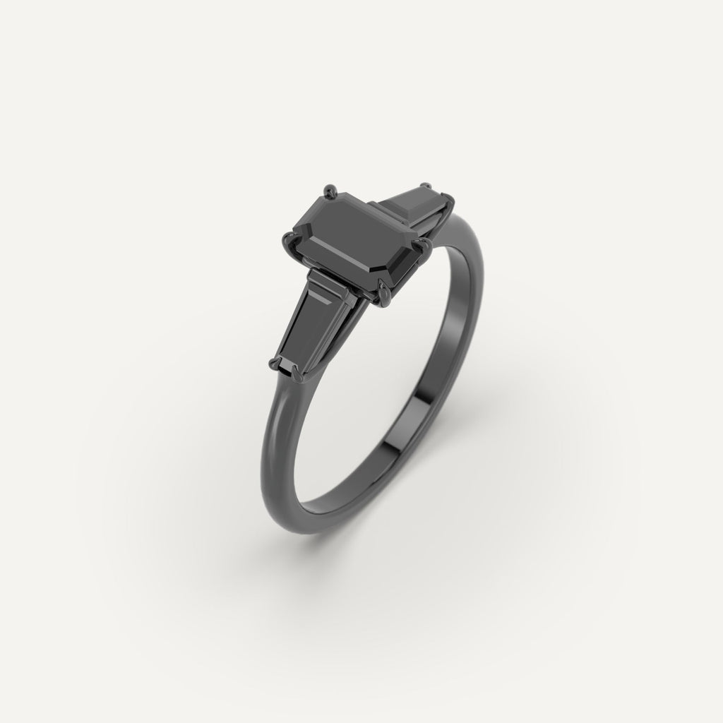 3D Printed 1 carat Emerald Cut Engagement Ring in Yellow Gold Model Sample